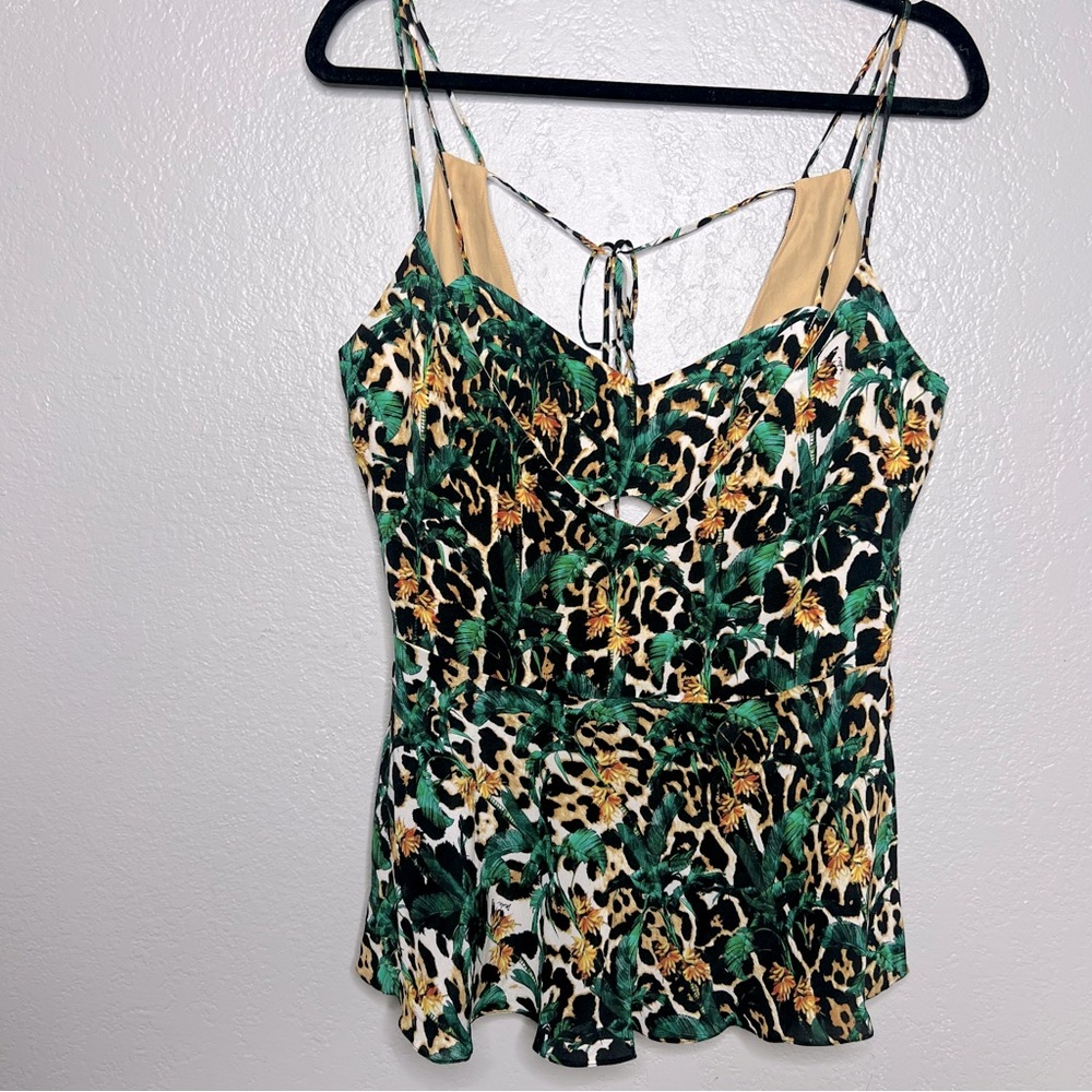 silk leopard cutout tank top sz 38 / small